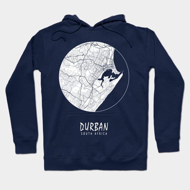 Durban, South Africa City Map - Full Moon Hoodie by deMAP Studio